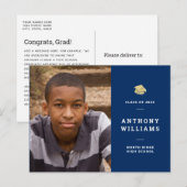 Navy Blue Modern Photo Afstuderen Briefkaart (Voorkant / Achterkant)