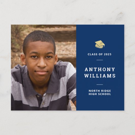 Navy Blue Modern Photo Afstuderen Briefkaart (Voorkant)