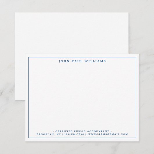 Navy Blue Modern Professional Thin Border Notitiekaartje (Voorkant / Achterkant)