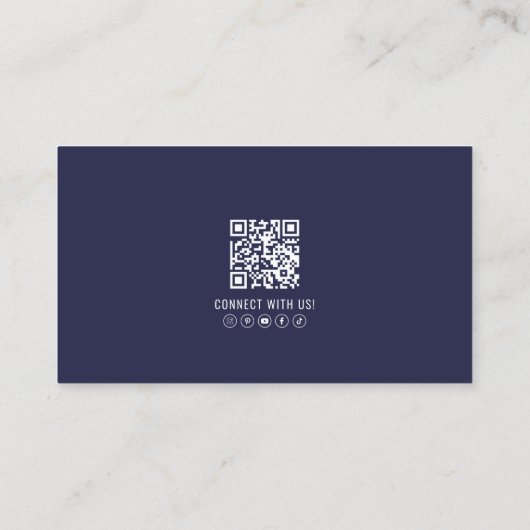 Navy Blue Modern Professionele QR Code Foto Logo Visitekaartje (Achterkant)