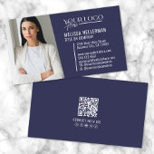 Navy Blue Modern Professionele QR Code Foto Logo Visitekaartje