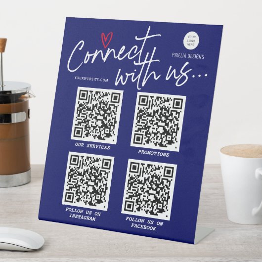 Navy Blue Modern QR Code sociale media trendbord Reclamebord Met Voetstuk (Insitu)