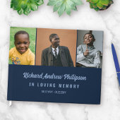 Navy Blue Modern Script 3 foto's in liefdevolle he Gastenboek