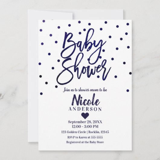 Navy Blue Modern Script Baby shower Confetti Kaart (Voorkant)