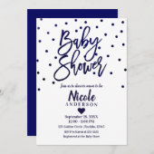 Navy Blue Modern Script Baby shower Confetti Kaart (Voorkant / Achterkant)
