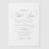 Navy Blue Modern Script Just Love Wedding Vellum Uitnodigingen (Voorkant)