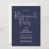 Navy Blue Modern Script Pensioen Partij Kaart (Voorkant)