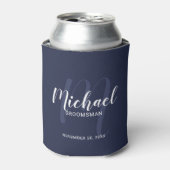 Navy Blue Modern Script Personalized Groomsmen Blikjeskoeler (Blikje Voorkant)