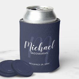 Navy Blue Modern Script Personalized Groomsmen Blikjeskoeler