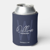 Navy Blue Modern Script Personalized Groomsmen Blikjeskoeler (Blikje Voorkant)