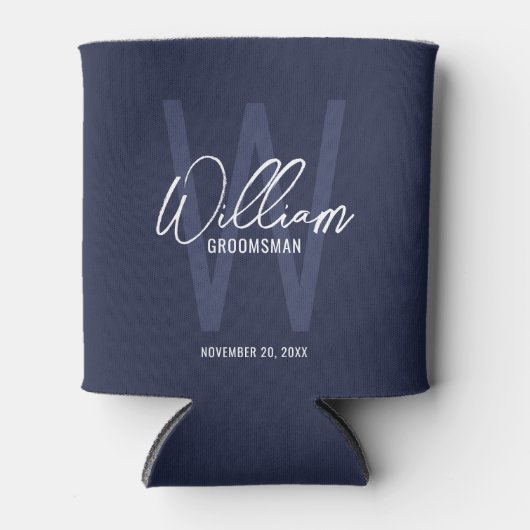 Navy Blue Modern Script Personalized Groomsmen Blikjeskoeler (Voorkant)