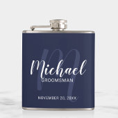 Navy Blue Modern Script Personalized Groomsmen Heupfles