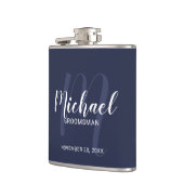 Navy Blue Modern Script Personalized Groomsmen Heupfles (Links)