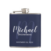 Navy Blue Modern Script Personalized Groomsmen Heupfles (Voorkant)
