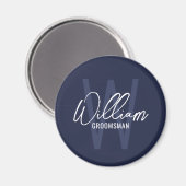 Navy Blue Modern Script Personalized Groomsmen Magneet (Voorkant / Achterkant)