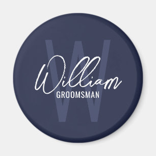 Navy Blue Modern Script Personalized Groomsmen Magneet
