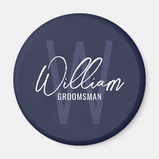 Navy Blue Modern Script Personalized Groomsmen Magneet (Voorkant)