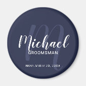 Navy Blue Modern Script Personalized Groomsmen Magneet (Voorkant)