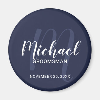 Navy Blue Modern Script Personalized Groomsmen Magneet