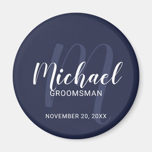 Navy Blue Modern Script Personalized Groomsmen Magneet (Voorkant)