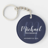Navy Blue Modern Script Personalized Groomsmen Sleutelhanger (Voorkant)