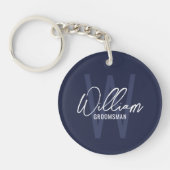 Navy Blue Modern Script Personalized Groomsmen Sleutelhanger (Voorkant)