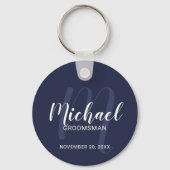 Navy Blue Modern Script Personalized Groomsmen Sleutelhanger (Voorkant)