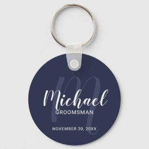 Navy Blue Modern Script Personalized Groomsmen Sleutelhanger