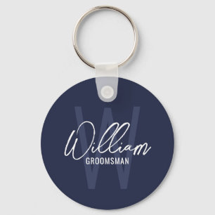 Navy Blue Modern Script Personalized Groomsmen Sleutelhanger
