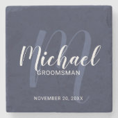 Navy Blue Modern Script Personalized Groomsmen Stenen Onderzetter (Voorkant)