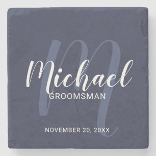 Navy Blue Modern Script Personalized Groomsmen Stenen Onderzetter