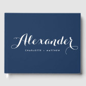 Navy Blue Modern Script Wedding Guestbook Gastenboek (Voorkant)