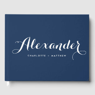 Navy Blue Modern Script Wedding Guestbook Gastenboek
