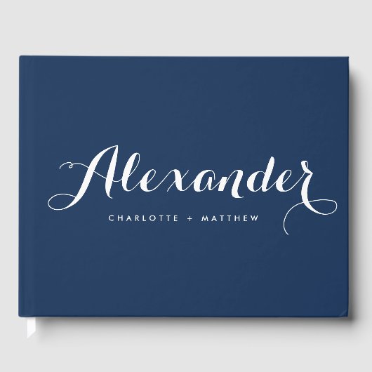 Navy Blue Modern Script Wedding Guestbook Gastenboek (Voorkant)