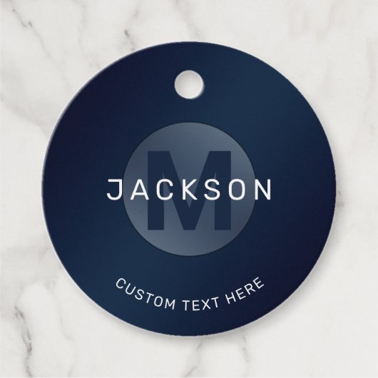 Navy blue modern simpel gepersonaliseerd monogram  bedankjes labels (Voorkant)