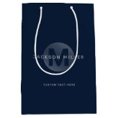 Navy blue modern simpel gepersonaliseerd monogram medium cadeauzakje (Voorkant)