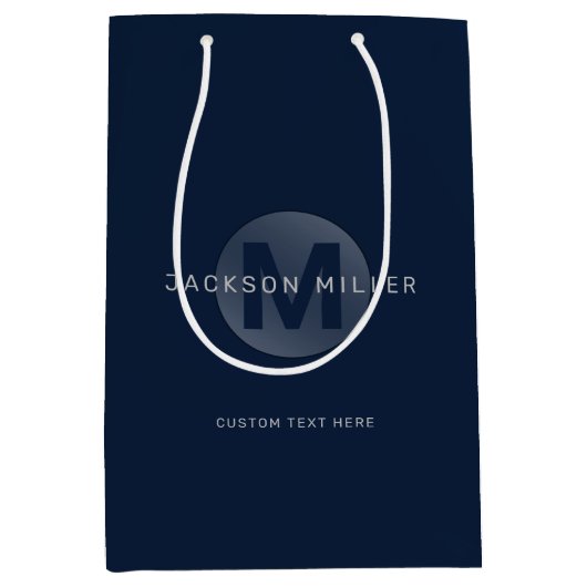 Navy blue modern simpel gepersonaliseerd monogram medium cadeauzakje (Voorkant)