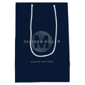 Navy blue modern simpel gepersonaliseerd monogram medium cadeauzakje (Achterkant)