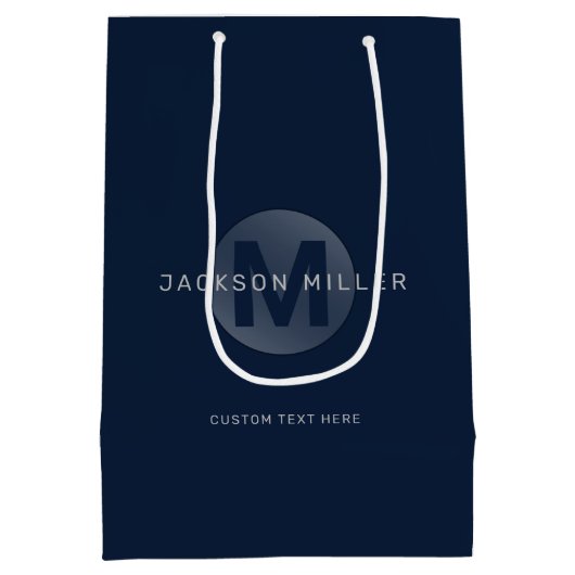 Navy blue modern simpel gepersonaliseerd monogram medium cadeauzakje (Achterkant)