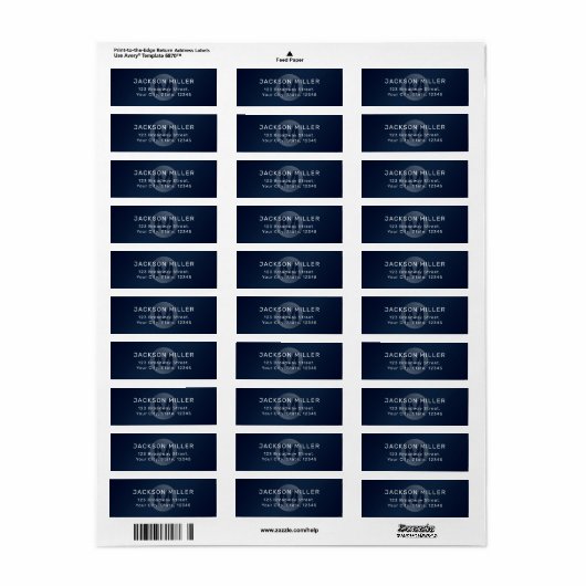 Navy blue modern simpel monogram terugkeeradres etiket (Full Sheet)