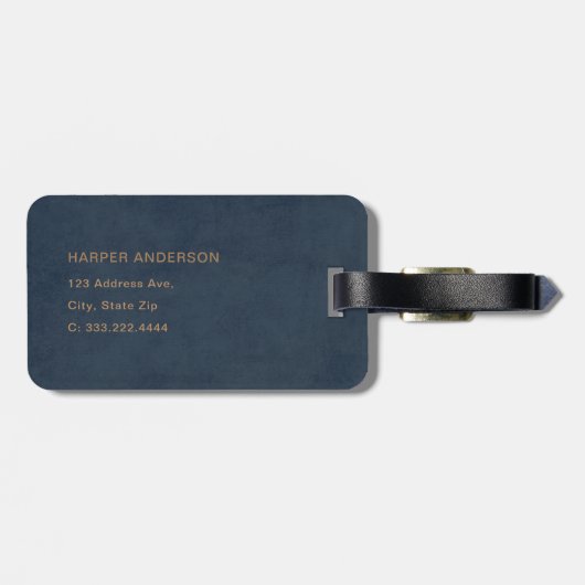 Navy Blue Modern Simple Bagagelabel (Achterkant horizontaal)