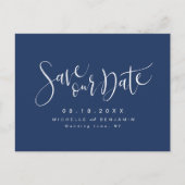 Navy Blue Modern Simple Script Save the Date Aankondigingskaart (Voorkant)