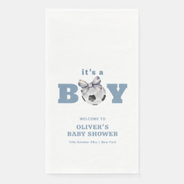 Navy Blue Modern Soccer Boy Baby Shower Welcome Servet