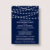 Navy Blue Modern String Lights Engagement Party Kaart