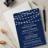 Navy Blue Modern String Lights Wedding Shower Kaart