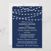 Navy Blue Modern String Lights Wedding Shower Kaart (Voorkant)