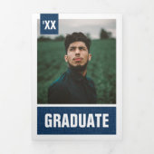 Navy Blue Modern Textured Photo Afstuderen Drieluik Uitnodiging (Cover)