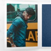 Navy Blue Modern Textured Photo Afstuderen Drieluik Uitnodiging (Binnenzijde eerst)