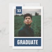 Navy Blue Modern Textured Photo Afstuderen Kaart (Voorkant)
