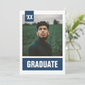 Navy Blue Modern Textured Photo Afstuderen Kaart (Staand voorkant)